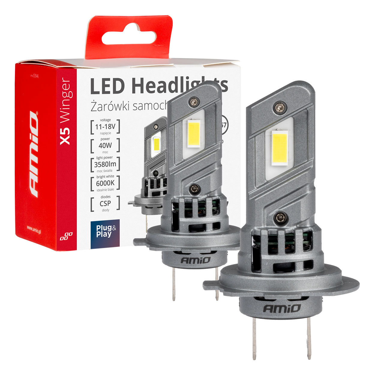 Φωτογραφία προϊόντος: Σετ Λάμπες LED AMiO X5 Winger H7/H18 Canbus 6000K 40W 3580lmns Σετ 2 τεμ. 03946