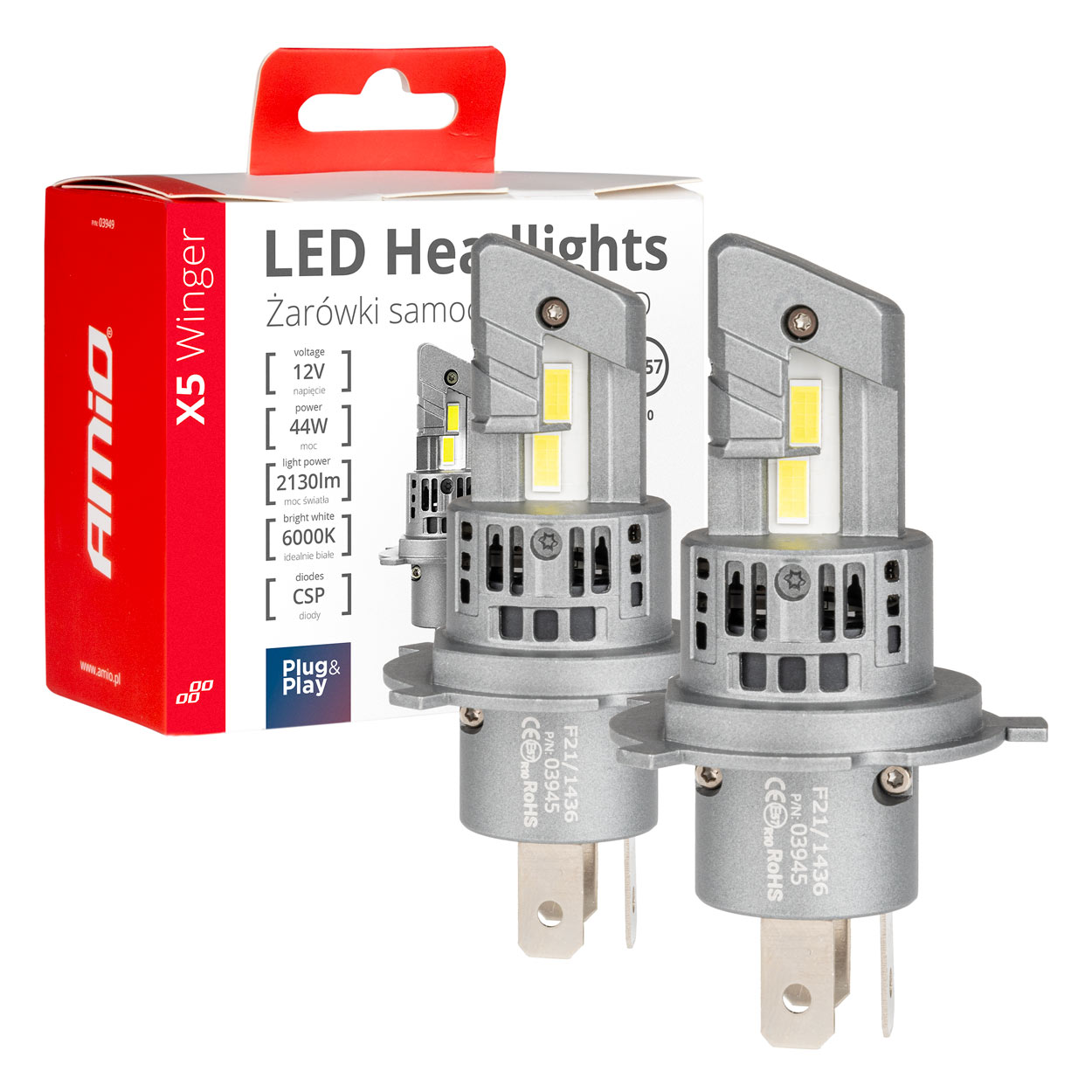 Φωτογραφία προϊόντος: Λάμπες LED AMiO X5 Winger H4 6000K Canbus 12V 44W 2130 Lumens 2 τεμ. 03945