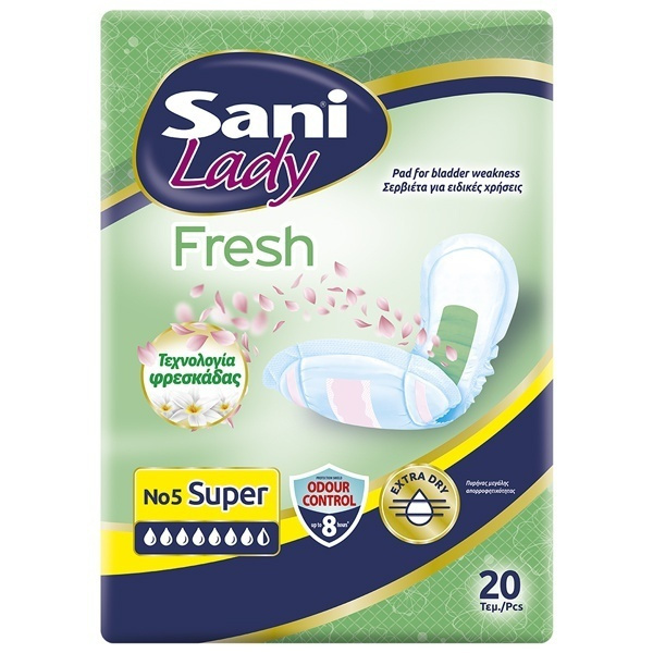 Φωτογραφία προϊόντος: ΜΕΓΑ Sani Lady Fresh Γυναικείες Σερβιέτες Ακράτειας 20τμχ