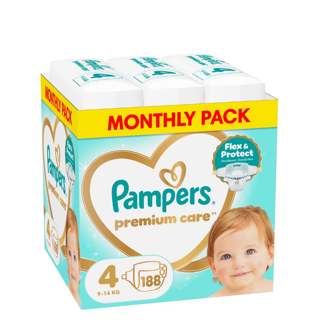 Φωτογραφία προϊόντος: Pampers Πάνες με Αυτοκόλλητο Premium Care Monthly Pack No. 4 για 9-14kg 188τμχ