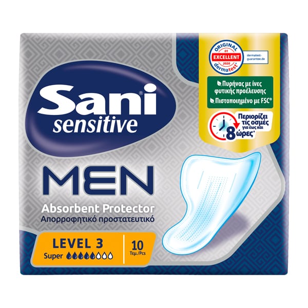 Φωτογραφία προϊόντος: ΜΕΓΑ Sani Sensitive Men Super Level 3 Ανδρικές Σερβιέτες Ακράτειας Κανονικής Ροής 5 Σταγόνες 10τμχ