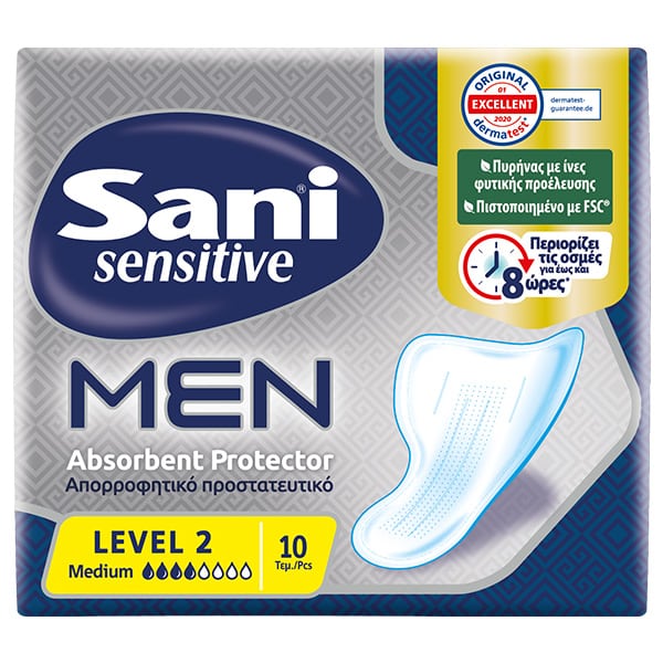 Φωτογραφία προϊόντος: ΜΕΓΑ Sani Sensitive Men Medium Level 2 Ανδρικές Σερβιέτες Ακράτειας Κανονικής Ροής 4 Σταγόνες 10τμχ