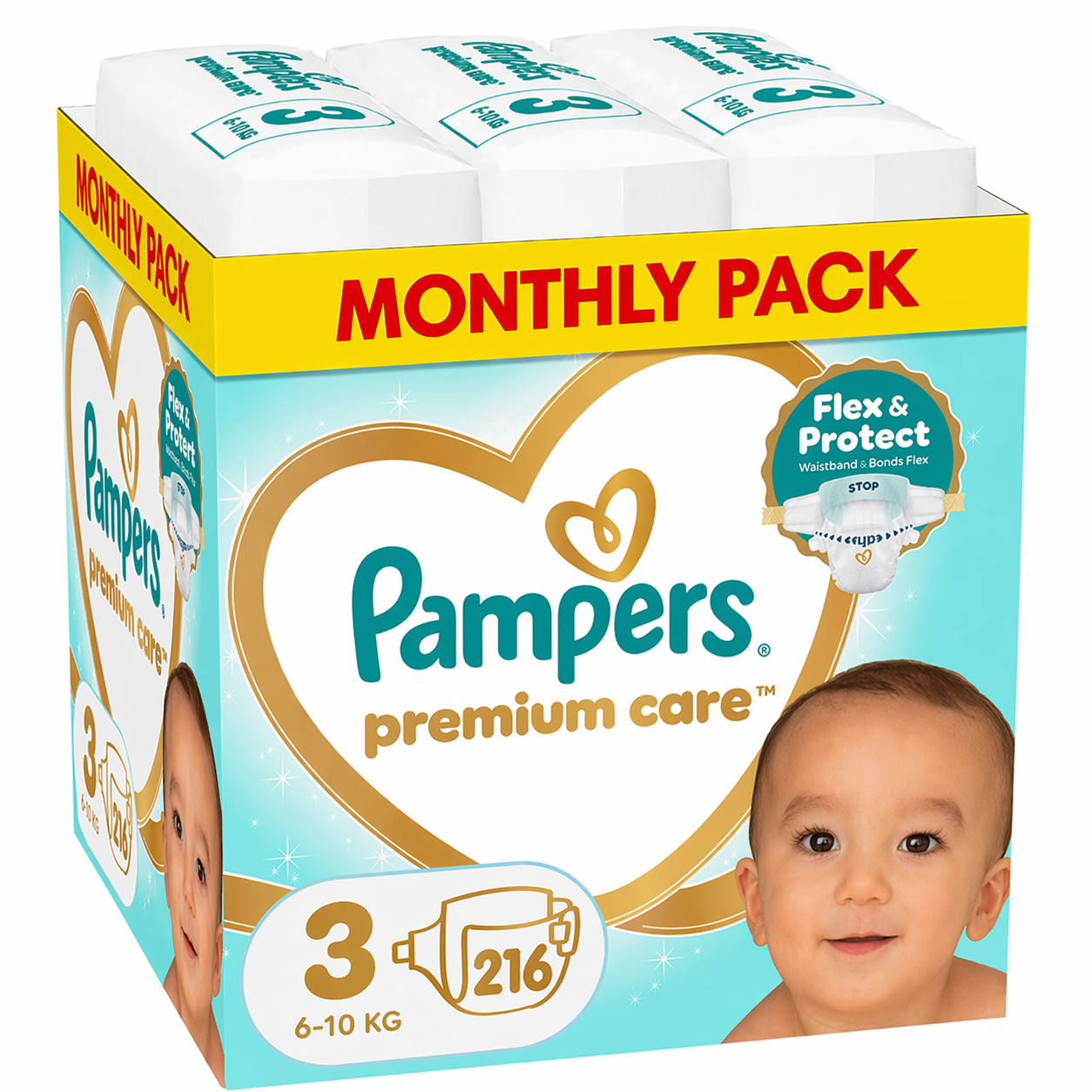 Φωτογραφία προϊόντος: Pampers Πάνες με Αυτοκόλλητο Premium Care Monthly Pack No. 3 για 6-10kg 216τμχ