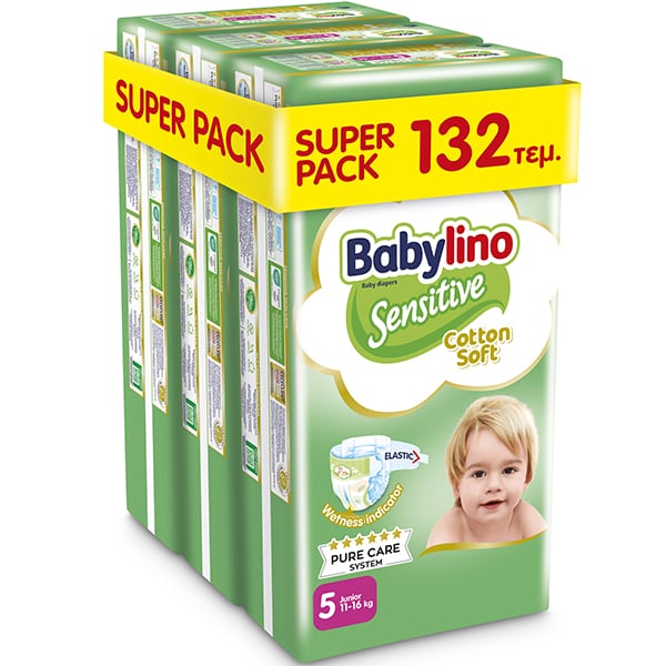 Φωτογραφία προϊόντος: Babylino Πάνες με Αυτοκόλλητο Cotton Soft Sensitive No. 5 για 11-16kg 132τμχ