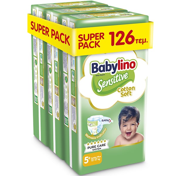 Φωτογραφία προϊόντος: Babylino Πάνες με Αυτοκόλλητο Cotton Soft Sensitive No. 5+ για 12-17kg 126τμχ