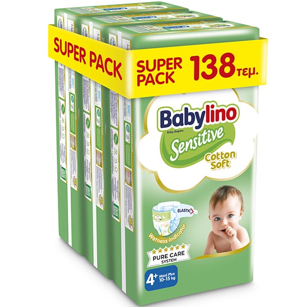 Φωτογραφία προϊόντος: Babylino Πάνες με Αυτοκόλλητο Sensitive Monthly Pack No. 4+ για 10-15kg 138τμχ