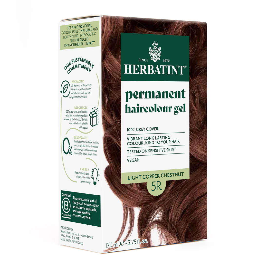 Φωτογραφία προϊόντος: Herbatint Permanent Gel Βαφή Μαλλιών Χωρίς Αμμωνία 5R Καστανό Ανοιχτό Χαλκού 170ml