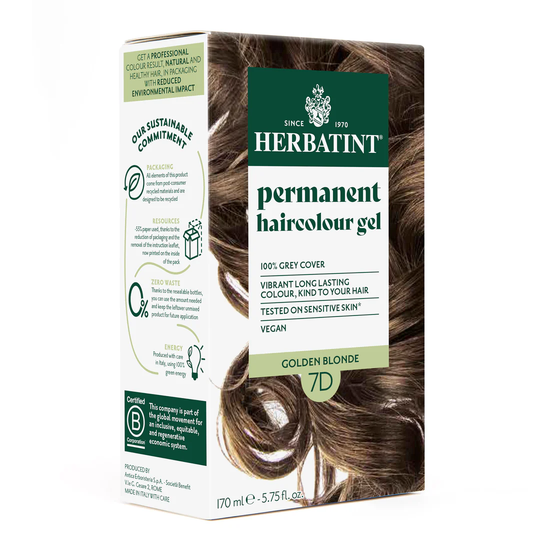 Φωτογραφία προϊόντος: Herbatint Permanent Gel Βαφή Μαλλιών Χωρίς Αμμωνία 7D Ξανθό Χρυσαφί 170ml
