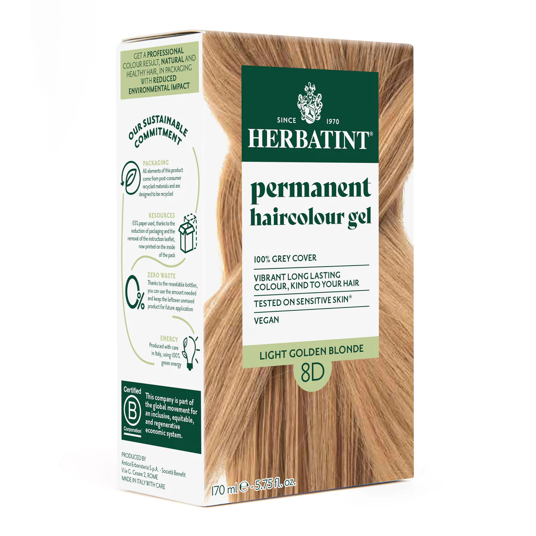 Φωτογραφία προϊόντος: Herbatint Permanent Gel Βαφή Μαλλιών Χωρίς Αμμωνία 8D Ξανθό Ανοικτό Χρυσαφί 170ml