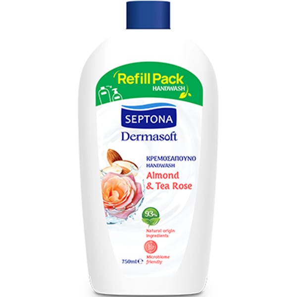 Φωτογραφία προϊόντος: Septona Dermasoft Almond & Tea Rose Ανταλλακτικό Υγρό Κρεμοσάπουνο, 750ml