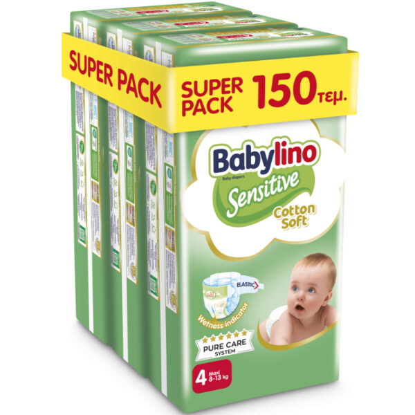 Φωτογραφία προϊόντος: Babylino Πάνες με Αυτοκόλλητο Cotton Soft Sensitive No. 4 για 8-13kg 150τμχ