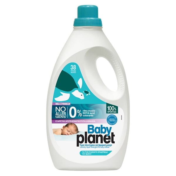 Φωτογραφία προϊόντος: Baby Planet Βρεφικό Υγρό Απορρυπαντικό Ρούχων Baby Powder 38 Μεζούρες
