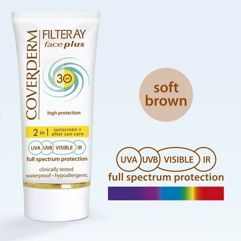 Φωτογραφία προϊόντος: Coverderm 2in1 Face Plus SPF30 Αντηλιακή Κρέμα Προσώπου & After Sun με Χρώμα 50ml - Σκούρα Απόχρωση - Oily Skin