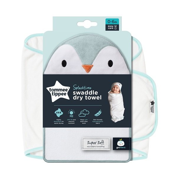 Φωτογραφία προϊόντος: Tommee Tippee Splashtime Swaddle Dry Towel (0-6m) - Percy the Penguin
