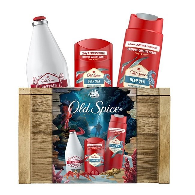 Φωτογραφία προϊόντος: Old Spice Xmas Σεντούκι Θησαυρού Σετ Δώρου για Άνδρες με Deep Sea Αποσμητικό Στικ 50ml, Αφρόλουτρο & Σαμπουάν 250ml & Captain After Shave 100ml