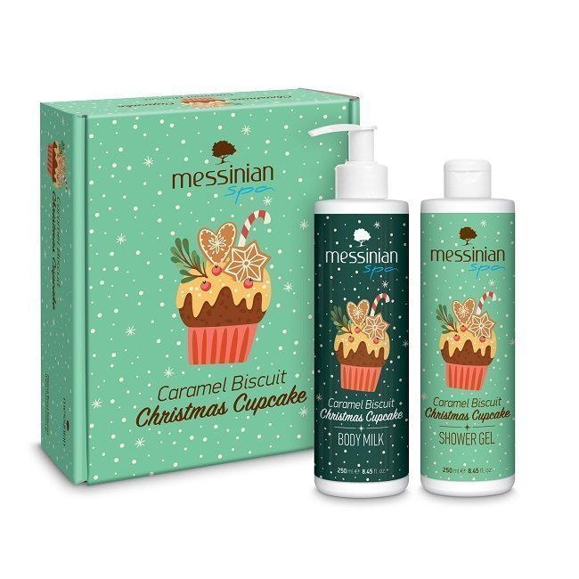 Φωτογραφία προϊόντος: Messinian Spa Promo Caramel-Biscuit Xmas Cupcake Box 4 - Shower Gel Αφρόλουτρο 250ml & Body Milk Γαλάκτωμα Σώματος 250ml