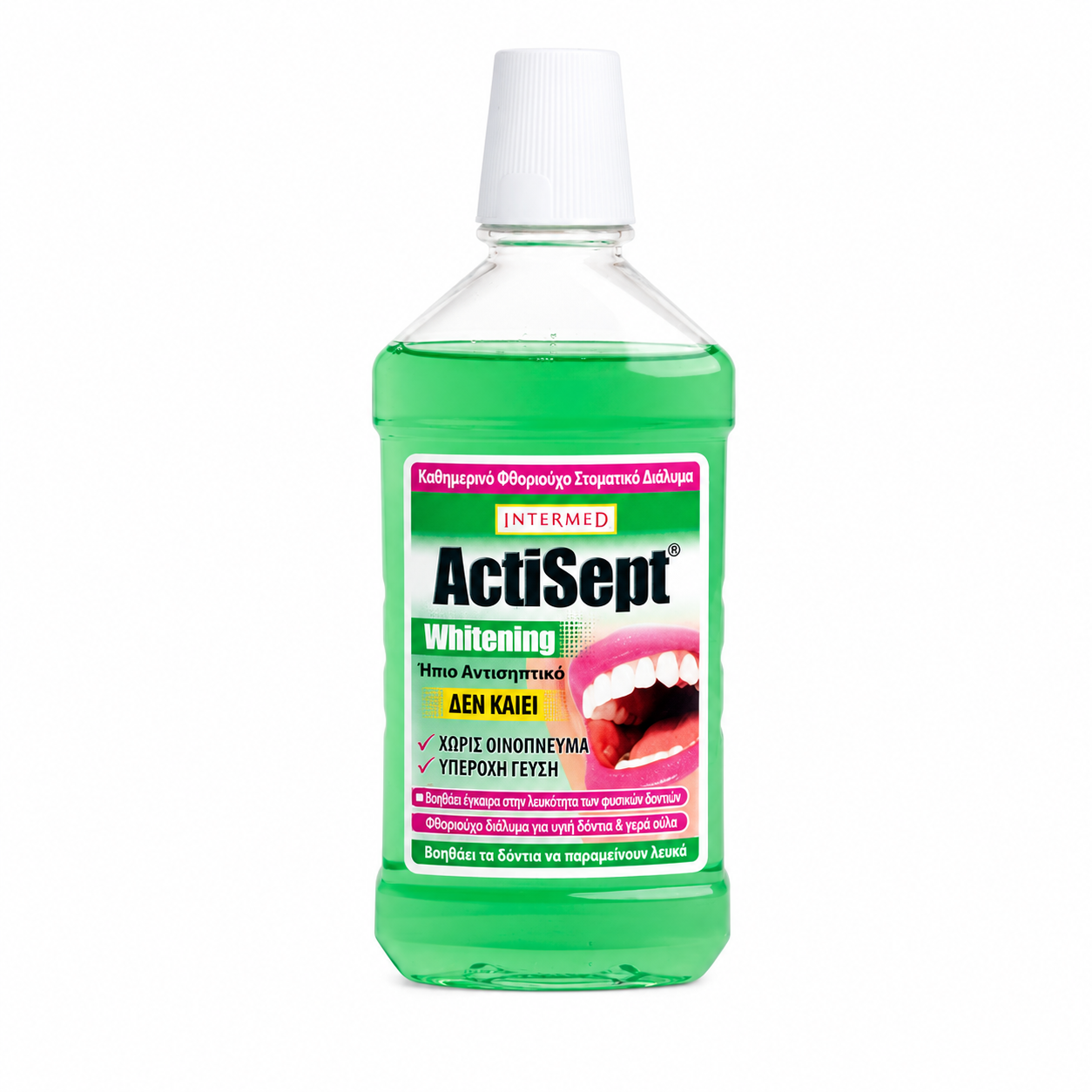 Φωτογραφία προϊόντος: Intermed Actisept Whitening Mouthwash Καθημερινό Φθοριούχο Στοματικό Διάλυμα για Λευκά Δόντια 500ml