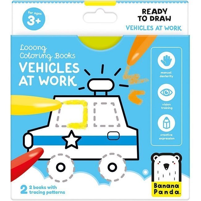 Φωτογραφία προϊόντος: Banana Panda Looong Coloring Books Βιβλία Ζωγραφικής 3 Years+ Vehicles at Work, 2τμχ