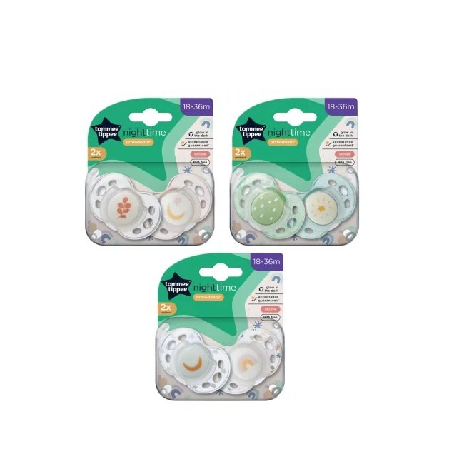 Φωτογραφία προϊόντος: Tommee Tippee Ορθοδοντικές Πιπίλες Σιλικόνης Night Time για 18-36 μηνών 2τμχ