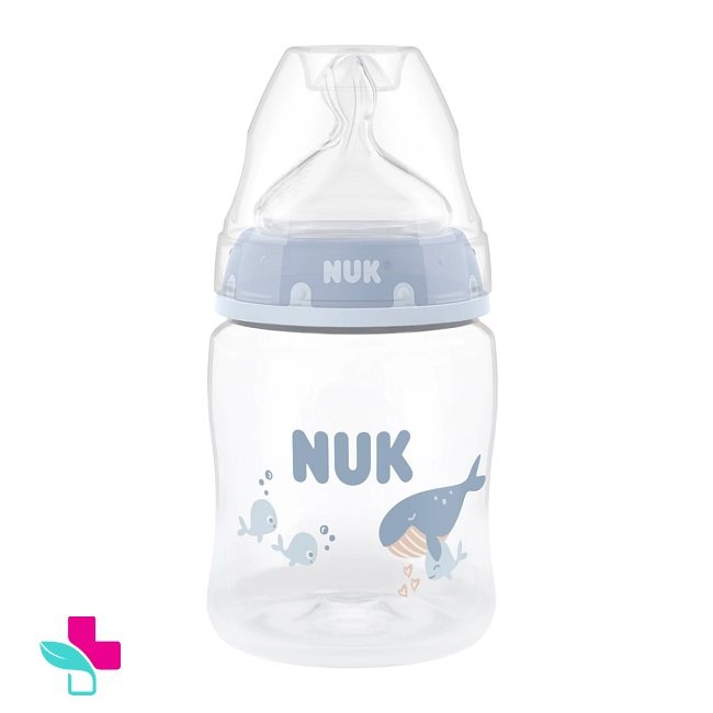 Φωτογραφία προϊόντος: Nuk First Choice Πλαστικό Μπιμπερό Φάλαινα με Θηλή Σιλικόνης με Ρυθμιζόμενη Θερμοκρασία 0m+ 150ml