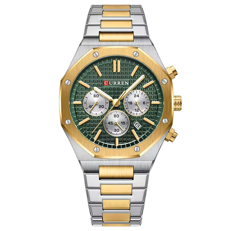 Φωτογραφία προϊόντος: Curren 8440 Silver Gold Green Ανδρικό Ρολόι με Μπρασελέ