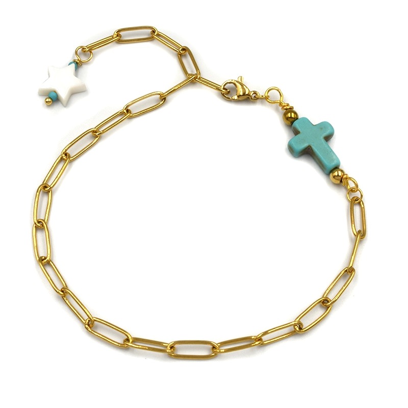 Φωτογραφία προϊόντος: Χειροποίητο Βραχιόλι Ποδιού από Ανοξείδωτο Ατσάλι και Σταυρό Awear Tinos Gold