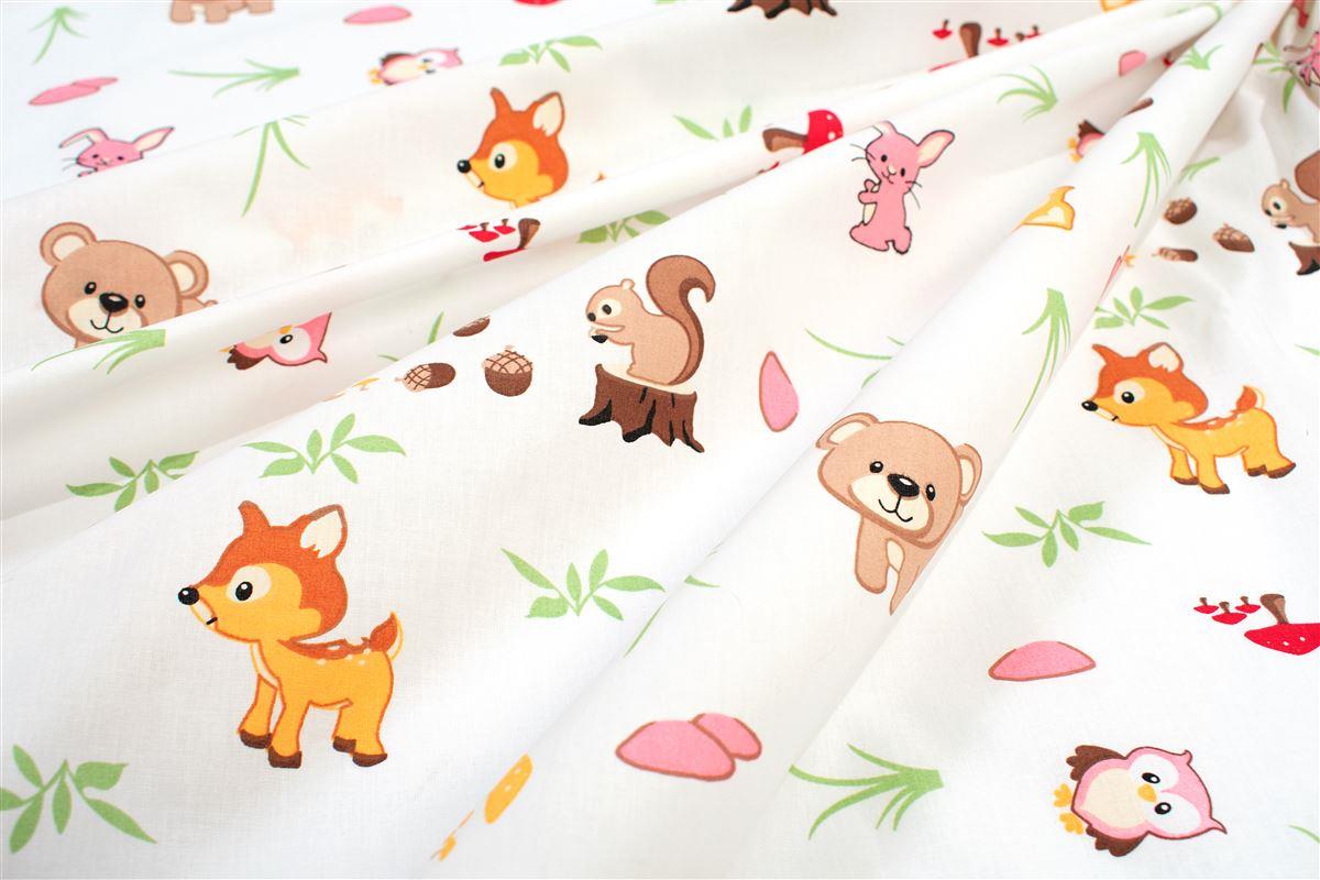 Φωτογραφία προϊόντος: Dimcol Σεντονάκι Λίκνου bebe Forest Animals 571 80X110 White-Pink 100% Cotton