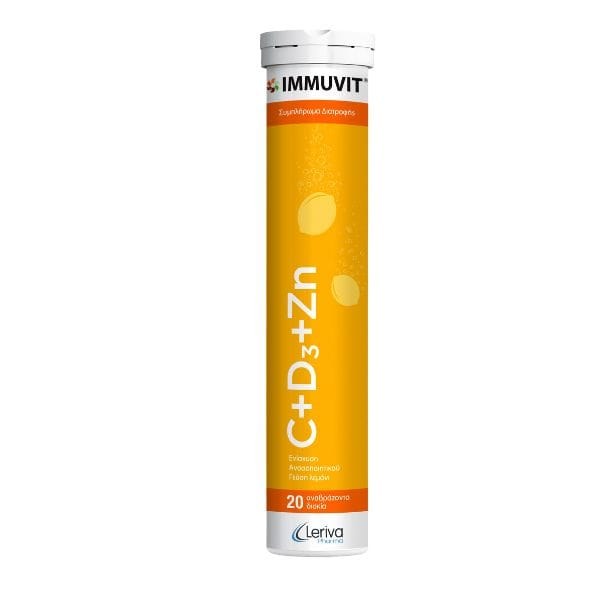 Φωτογραφία προϊόντος: Leriva Immuvit C + D3 + Zn Διατροφικό Συμπλήρωμα με Βιταμίνες C, D3 και Ψευδάργυρο για το Ανοσοποιητικό 20 αναβράζοντα δισκία