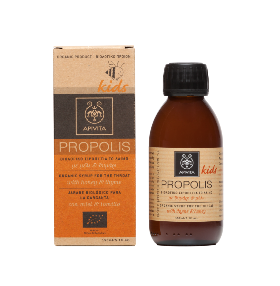 Φωτογραφία προϊόντος: Apivita Propolis Kids, Παιδικό Βιολογικό Σιρόπι Για Το Λαιμό Με Μέλι +amp; Θυμάρι 150ml