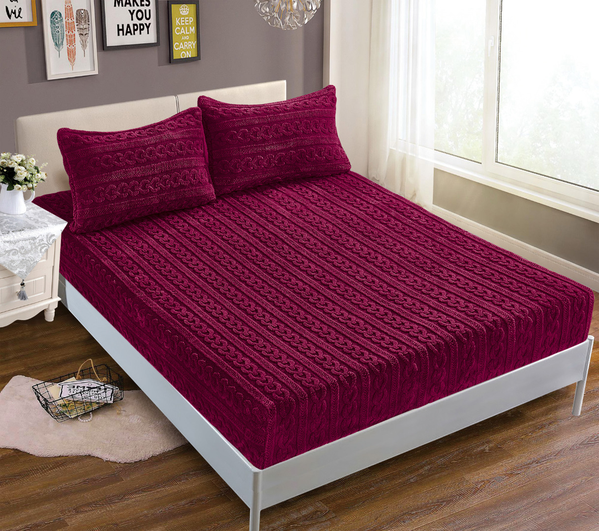 Φωτογραφία προϊόντος: SilkFashion Σεντόνι fleece braid (160cm x 200cm ) μπορντώ - -