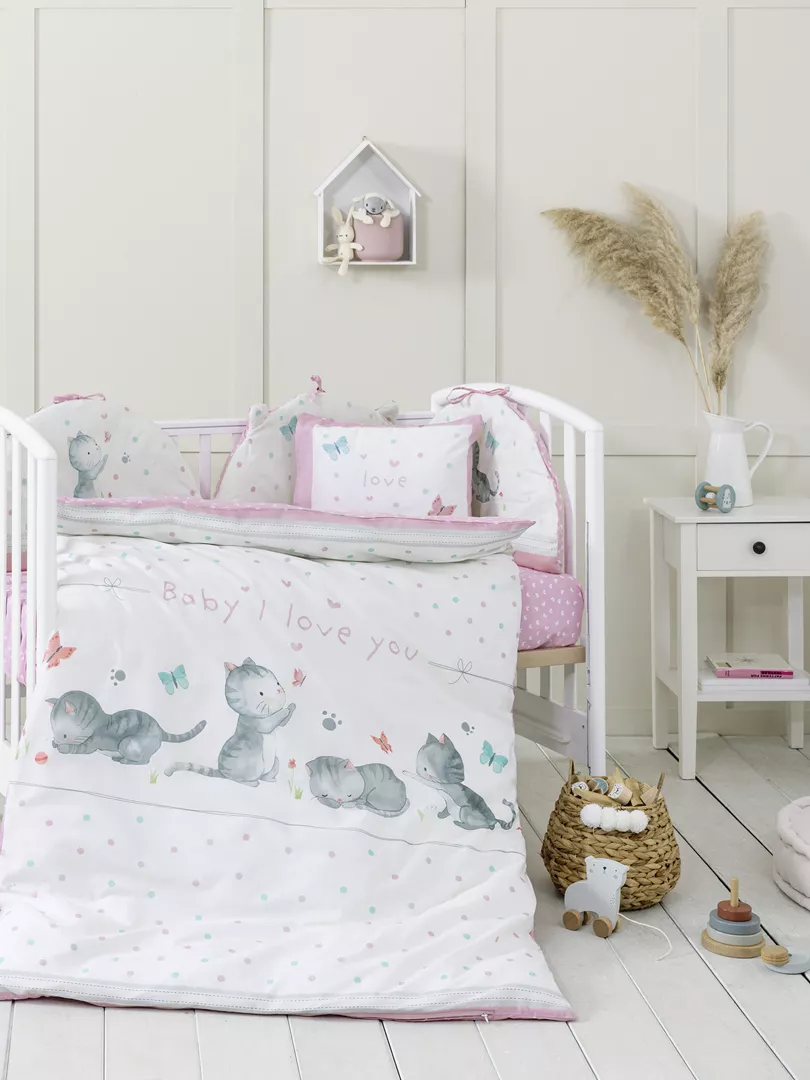Φωτογραφία προϊόντος: Nima Home Κουβερλί Baby Love Λευκό, Ροζ Κούνιας 100x140