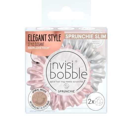Φωτογραφία προϊόντος: Invisibobble Sprunchie Slim Bella Chrome 2Pcs (Λαστιχάκια Μαλλιών Με Σατέν Ύφασμα Σε Ροζ Και Ασημί Χρώμα)