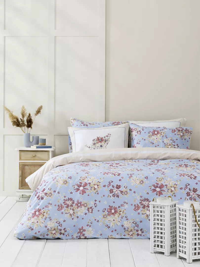 Φωτογραφία προϊόντος: Nima Home Σετ Σεντόνια Blume Γαλάζιο, Σομόν Υπέρδιπλα με λάστιχο (1 x 160x200+32 + 1 x 240x260 + 2 Μαξιλαροθήκες 52x72)