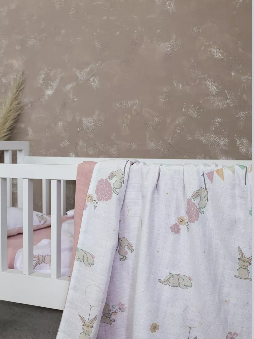 Φωτογραφία προϊόντος: Nima Home Κουβέρτα Bunny Love Ροζ, Λευκο Κούνιας 100x140