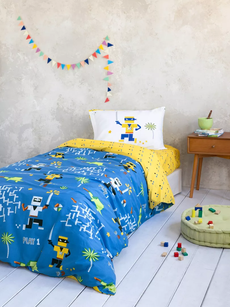 Φωτογραφία προϊόντος: Nima Home Σετ Παπλωματοθήκη Atari Μπλε, Κίτρινο Μονή (1 x 160x240 + 1 Μαξιλαροθήκη 52x72)