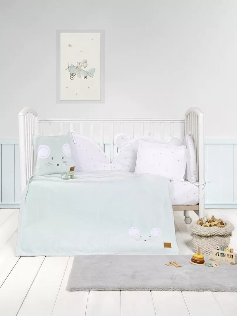 Φωτογραφία προϊόντος: Nima Home Κουβέρτα κούνιας fleece Mouse Γαλάζιο Κούνιας 110x150