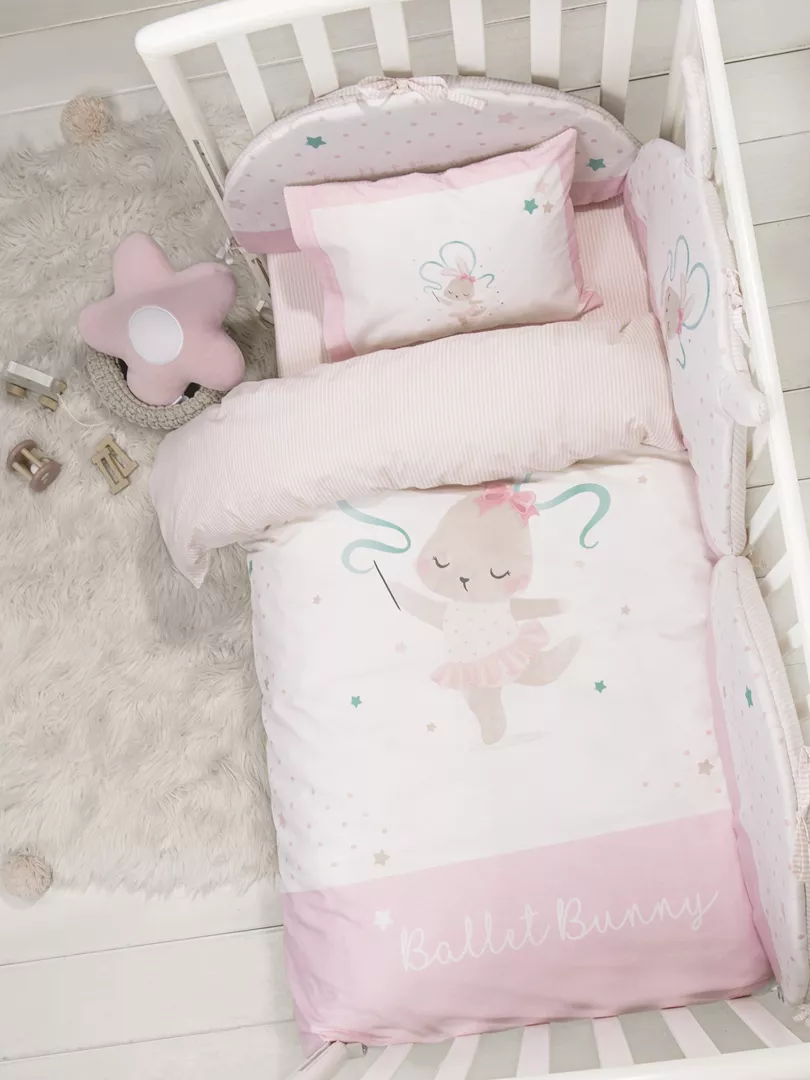 Φωτογραφία προϊόντος: Nima Home Σετ Σεντόνια Ballet Bunny Λευκό, Ροζ Κούνιας (2 x 120x170 + 1 Μαξιλαροθήκη 30x40)