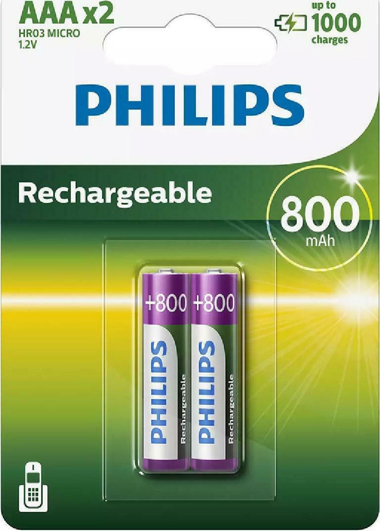 Φωτογραφία προϊόντος: PHILIPS επαναφορτιζόμενη μπαταρία AAA HR03 Micro 800mAh, 2τμχ