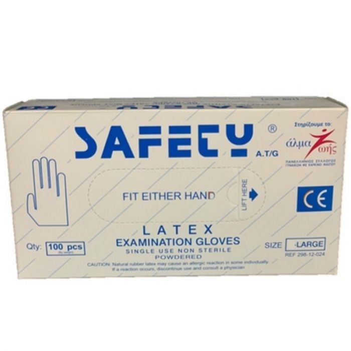 Φωτογραφία προϊόντος: Safety Γάντια Latex Μίας Χρήσης με Πούδρα, 100τμχ