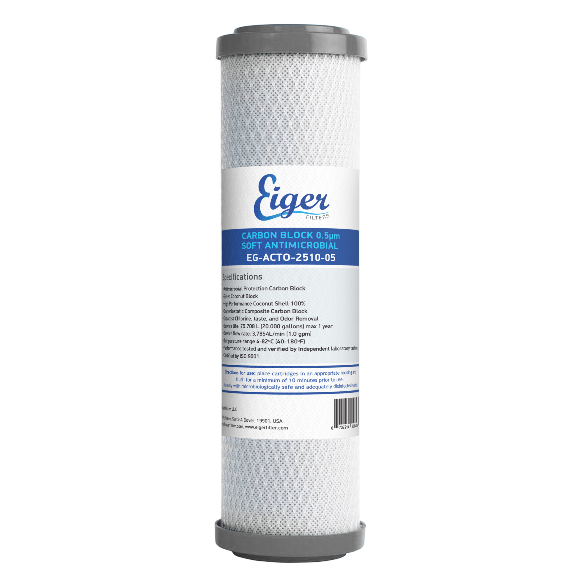 Φωτογραφία προϊόντος: Φίλτρο Νερού Eiger Filter Αντιμικροβιακό Ενεργού Άνθρακα από Κέλυφος Καρύδας 10" x 2.5" - 0.5μm - OEM