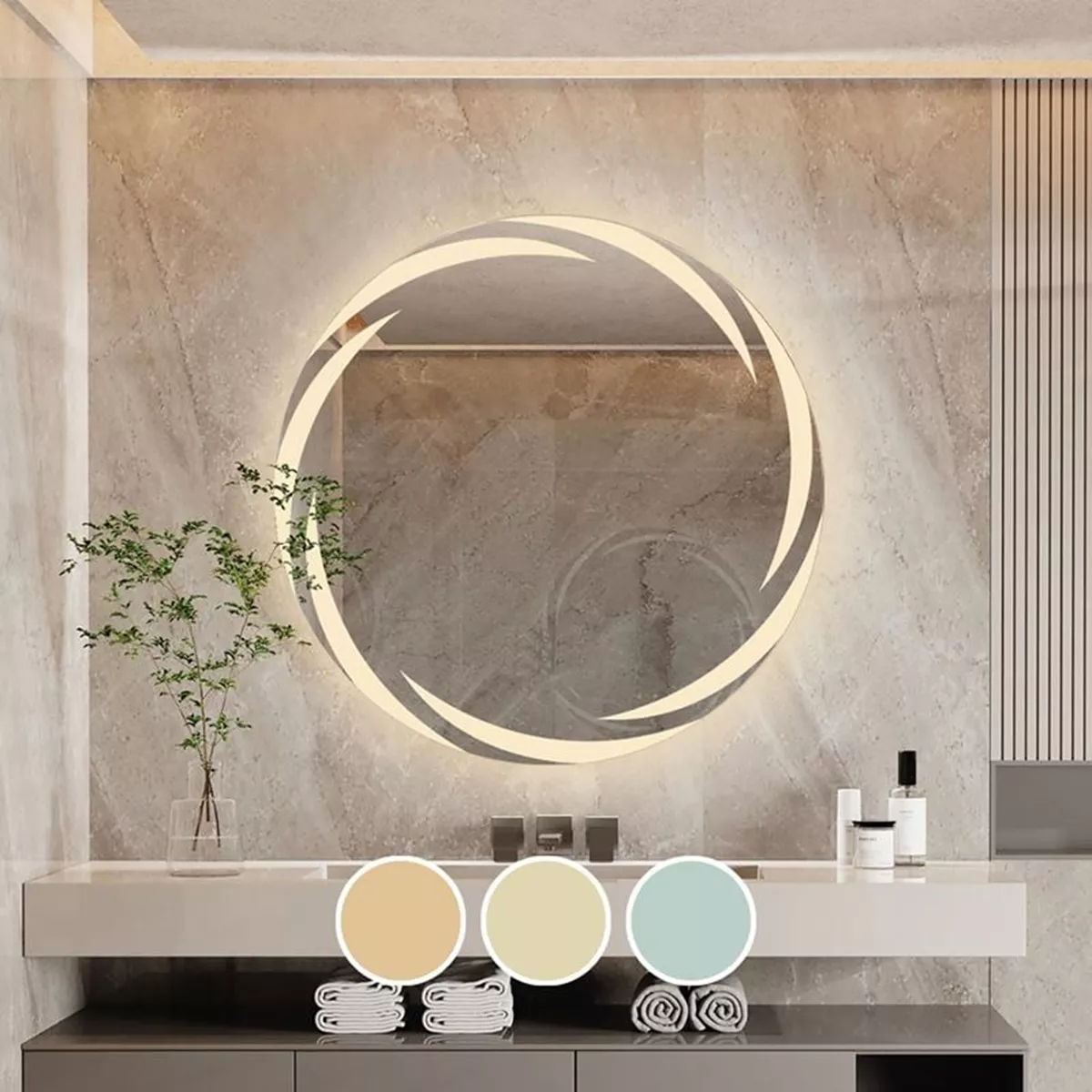 Φωτογραφία προϊόντος: Woodwell LED-1 Καθρέπτης Τοίχου - Φωτιζόμενος - Αφής, με 3 επιλογές εναλλαγής χρωμάτων Φ60cm