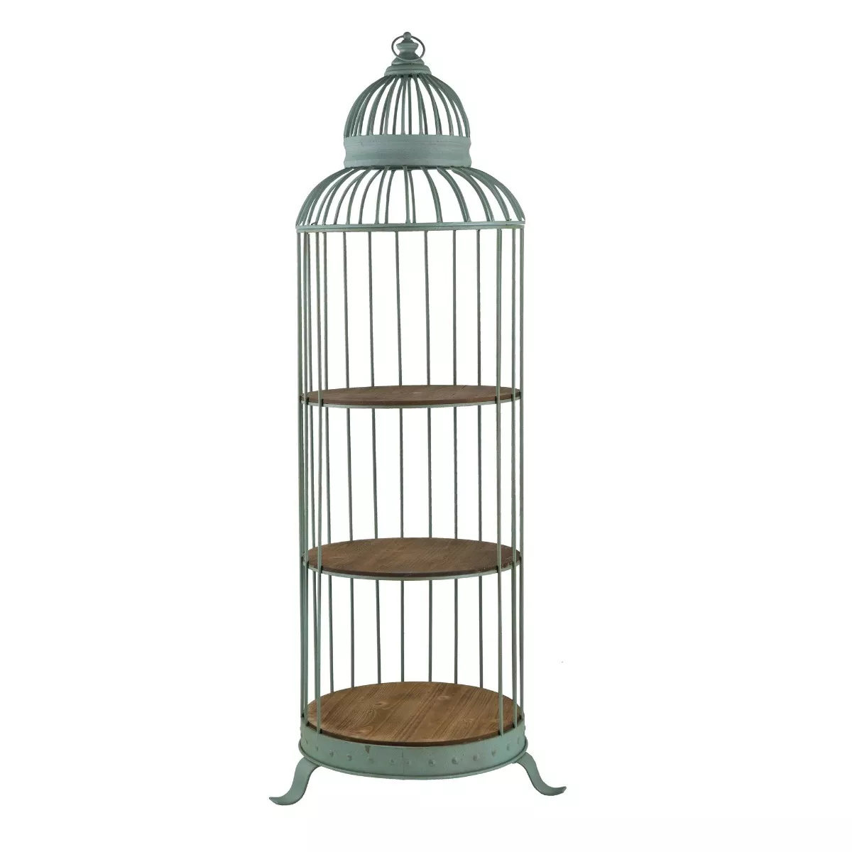 Φωτογραφία προϊόντος: Artekko Birdcage Ραφιέρα Κλουβί με 3 Ξύλινα MDF Ράφια και Μεταλλικό Σκελετό σε Πράσινη Πατίνα (66x61x169) 66x61x169