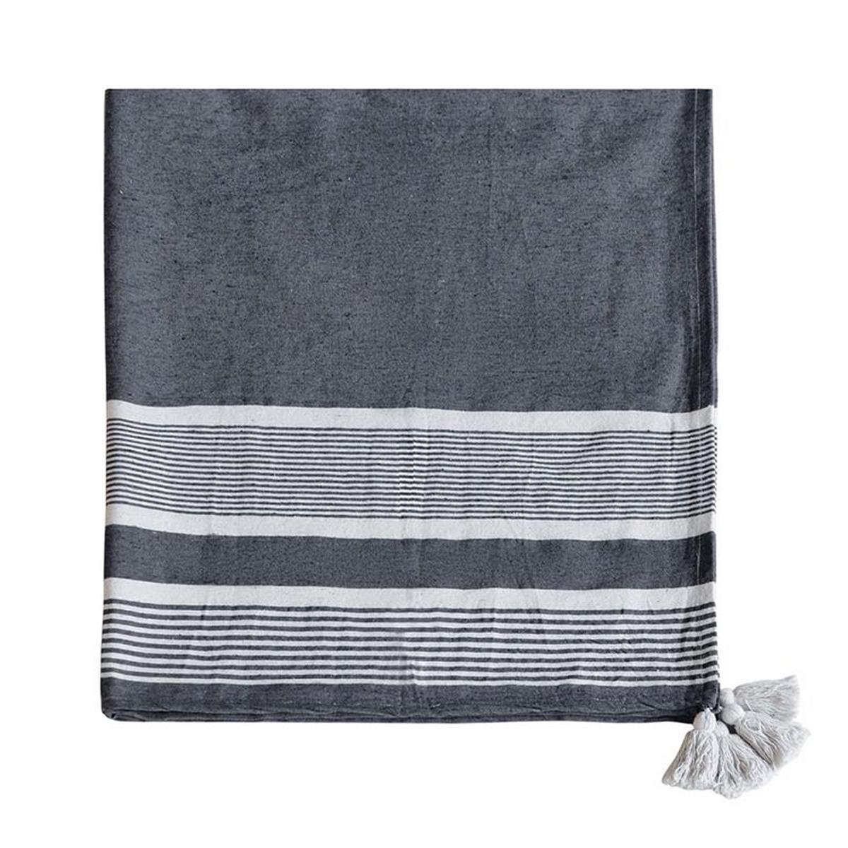 Φωτογραφία προϊόντος: Artekko Blanket Ριχτάρι με Λευκές Φούντες 80% Βαμβάκι Γκρι Σκούρο Λευκό (152.4x127x0.6)cm 152.4x127x0.6