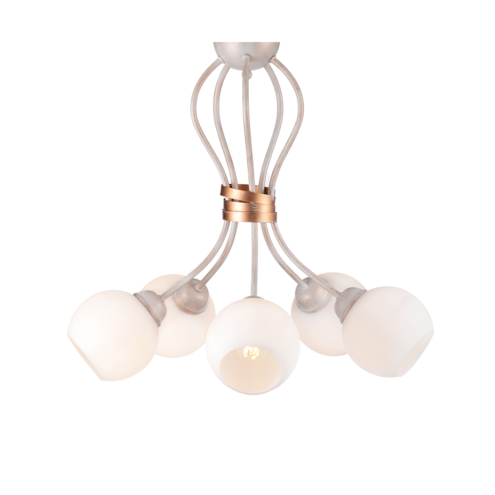 Φωτογραφία προϊόντος: ACALIGHT DL11695C Οροφής 5xE27 Foyer Μεταλλική Πατίνα Λευκό/Χρυσό με Οπάλ Γυαλί (Φ48,5×Η53cm)