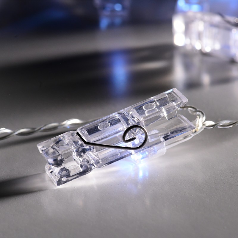 Φωτογραφία προϊόντος: ACALIGHT FCLIP10W2A Διακοσμητικά λαμπάκια πλαστικά κλιπ 10 LED ψυχρό λευκό σε σειρά (3xAA) με καλώδιο διαφανές 300mm, IP20