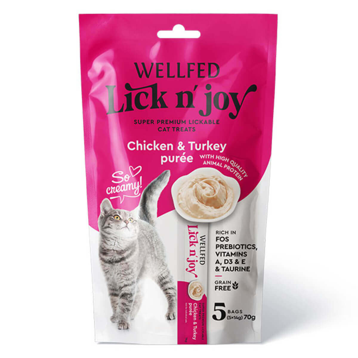 Φωτογραφία προϊόντος: Wellfed Lick n’ Joy Κρεμώδης Λιχουδιά Γάτας με Κοτόπουλο & Γαλοπούλα 70gr