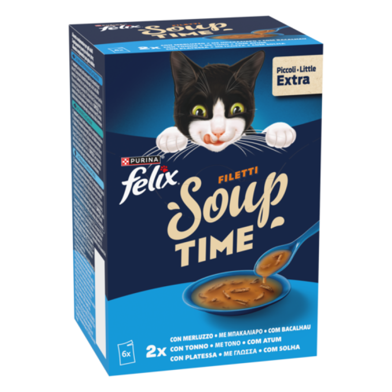 Φωτογραφία προϊόντος: Purina Felix Felix Soup Fillet Μπακαλιάρος, Τόνος & Γλώσσα 6x48g
