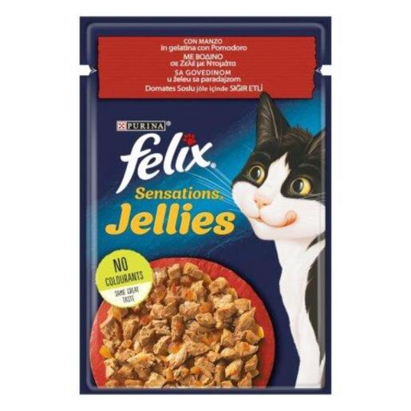 Φωτογραφία προϊόντος: Purina Felix Felix Sensations Βοδινό & Ντομάτα σε Ζελέ 85g