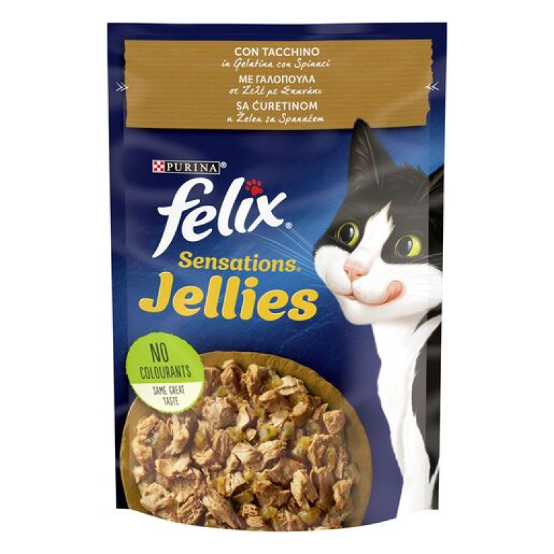 Φωτογραφία προϊόντος: Purina Felix Felix Sensations Γαλοπούλα & Σπανάκι σε Ζελέ 85g