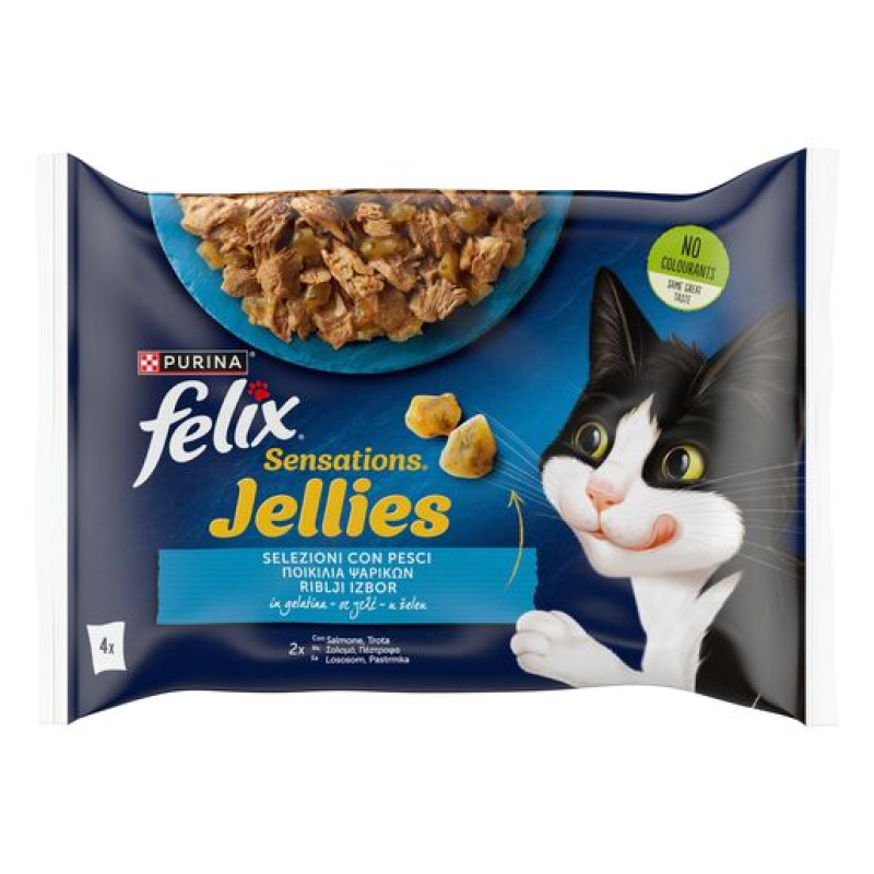 Φωτογραφία προϊόντος: Purina Felix Felix Sensations Σολομός & Πέστροφα σε Ζελέ 4x85g